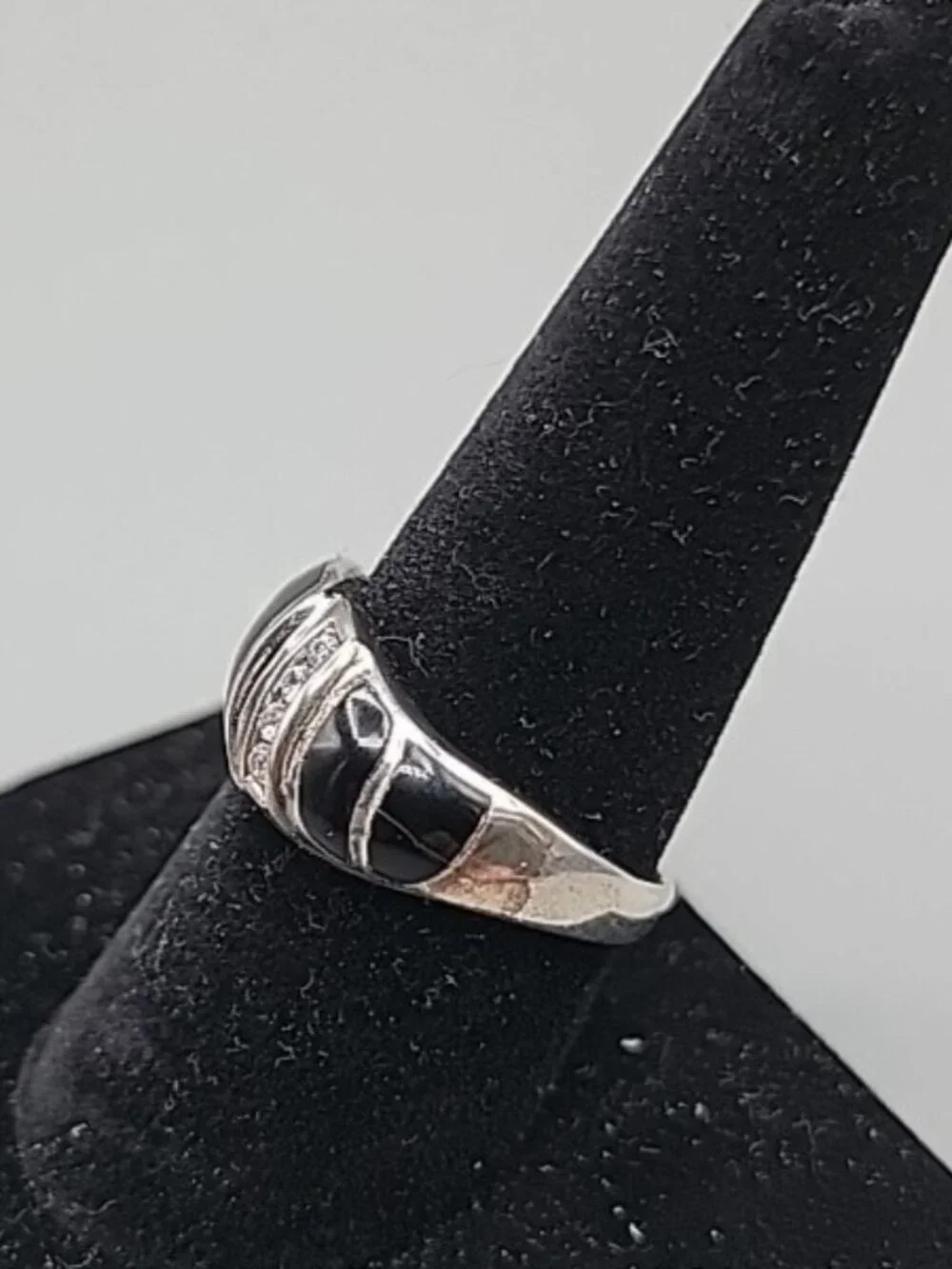 VTG Jimmy Herald Navajo Sterling Silver Black Onyx Inlay Ring 925 - AS IS SZ9